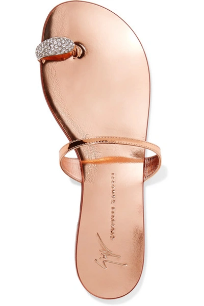 Shop Giuseppe Zanotti Nuvorock Crystal-embellished Metallic Leather Sandals In Bronze