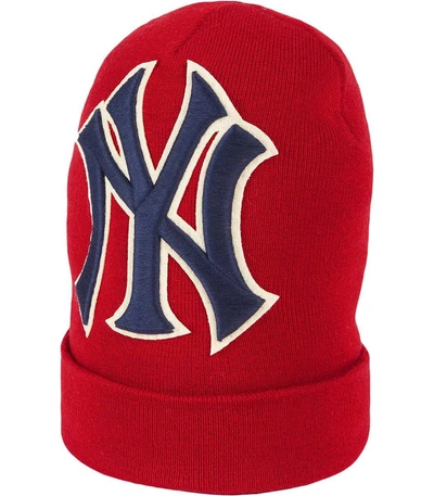 Shop Gucci Wool Hat With Ny Yankees' Patch In Red