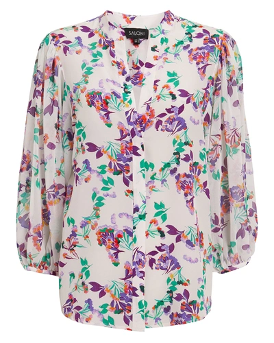 Shop Saloni Chloe Silk Floral Blouse In Multi