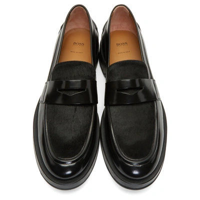 Shop Hugo Boss Boss Black Calf-hair Loafers In 001 Black