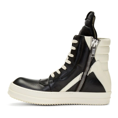 Shop Rick Owens Black And Off-white Geobasket High-top Sneakers