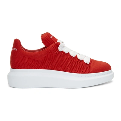 Shop Alexander Mcqueen Red Knit Oversized Sneakers