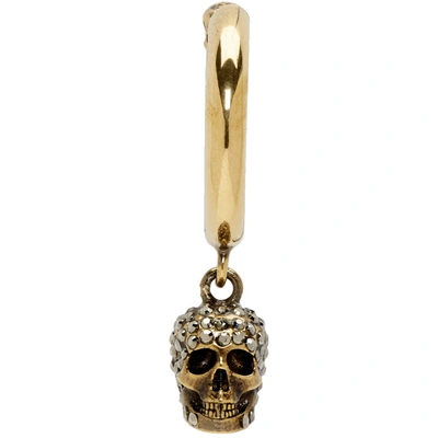 Shop Alexander Mcqueen Gold Crystal Skull Hoop Earring In 7344 Crystm