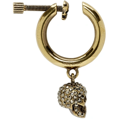 Shop Alexander Mcqueen Gold Crystal Skull Hoop Earring In 7344 Crystm