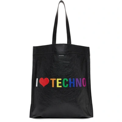 Shop Balenciaga Black I Love Techno Tote In 1065noir