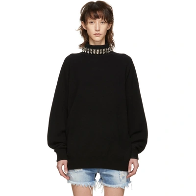 Shop Alexander Wang Black Studded Turtleneck Pullover In 001 Black