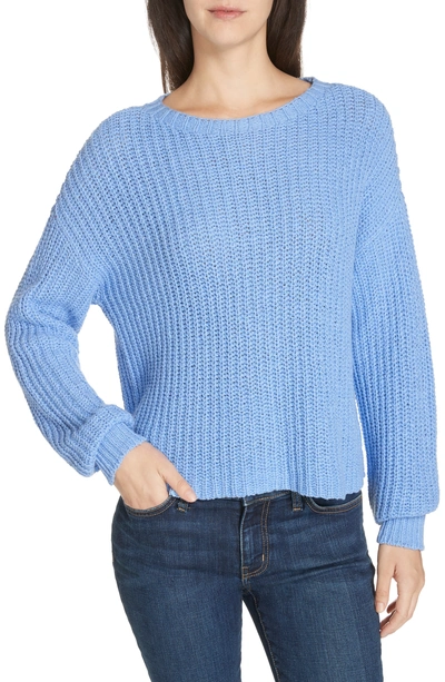 Shop Eileen Fisher Crewneck Crop Shaker Sweater In Bluebird