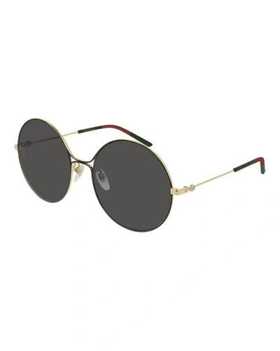 Shop Gucci Metal Web-front Round Sunglasses In Gold/black