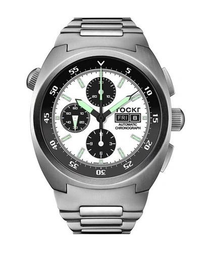 Shop Tockr Watches Men's 45mm Air Defender Panda Stainless Steel Chronograph Watch With Bracelet In White/black