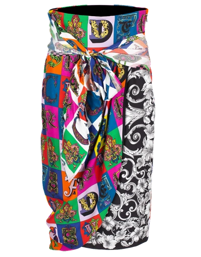 Shop Versace Lettering Print Skirt In Multi