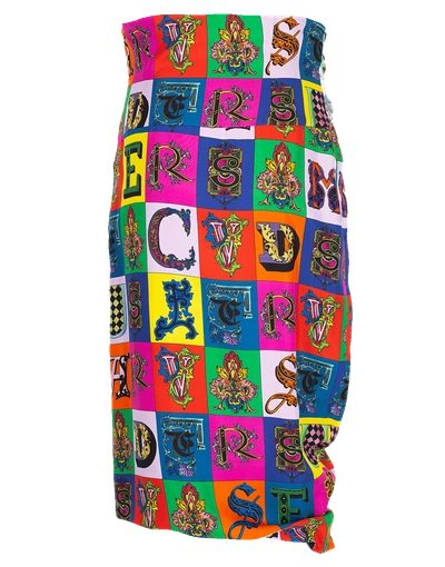 Shop Versace Lettering Print Skirt In Multi