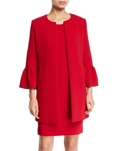 Shop Albert Nipon Two-piece Trumpet-sleeve Coat & Mini Dress Set In Red