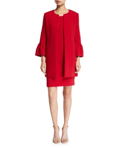 Shop Albert Nipon Two-piece Trumpet-sleeve Coat & Mini Dress Set In Red