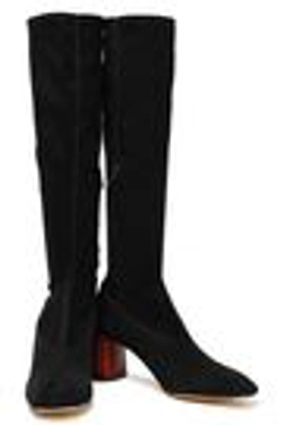 Shop Helmut Lang Suede Knee Boots In Black
