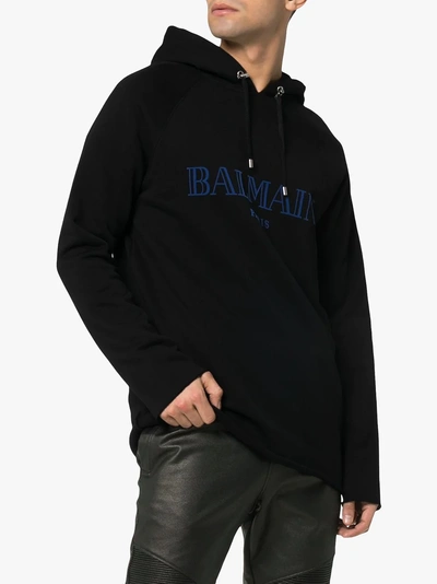 Shop Balmain Logo Hoodie In 0pa Black