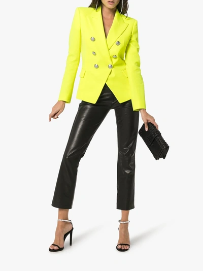 Shop Balmain Classic Slim-fit Wool Blazer In Yellow