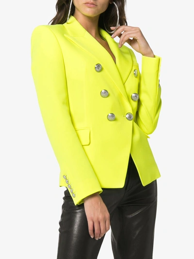 Shop Balmain Classic Slim-fit Wool Blazer In Yellow