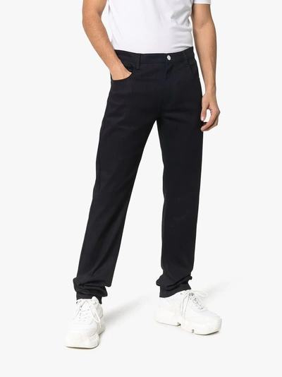 Shop Raf Simons Straight Leg Back Patch Jeans In Navy