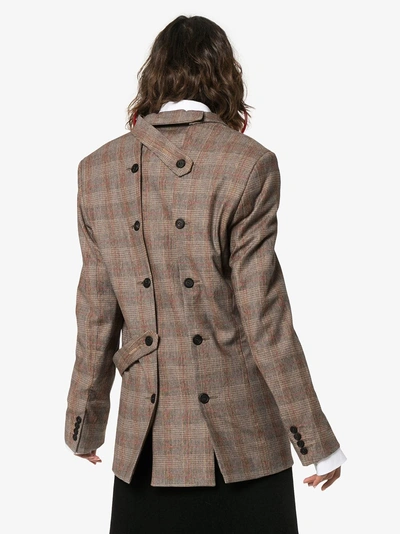 Shop Delada Checked Double-breasted Wool-blend Blazer In Brown