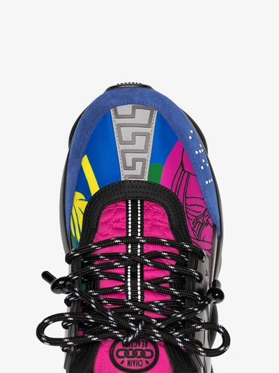 Shop Versace Black And Multicoloured Chain Reaction Sneakers In Balck/multicoloured