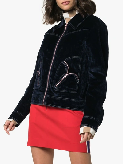 Shop See By Chloé Harrington Zip Up Velvet Jacket In 4a7 Midnight