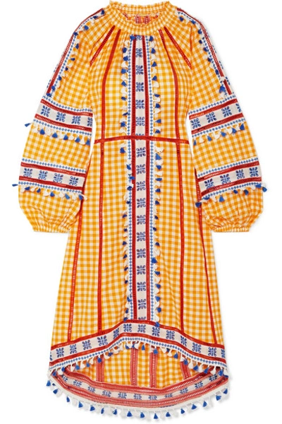 Shop Dodo Bar Or Tasseled Gingham Cotton-jacquard Dress In Mustard