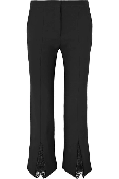 Shop Alexander Mcqueen Lace-trimmed Wool-blend Bootcut Pants In Black