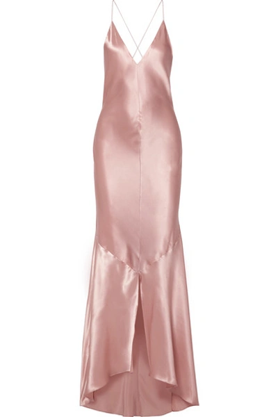 Shop Michael Lo Sordo Asymmetric Silk-satin Maxi Dress In Blush