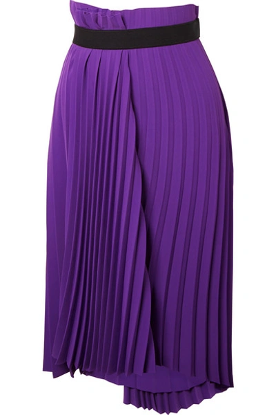 Shop Balenciaga Asymmetric Pleated Crepe Midi Skirt In Purple