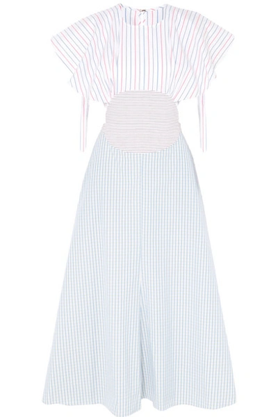 Shop Rosie Assoulin Cutout Striped Cotton-poplin Midi Dress In Blue