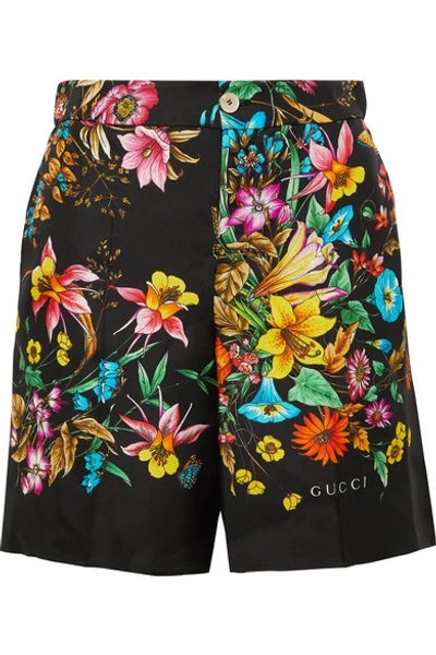 Shop Gucci Floral-print Silk-twill Shorts