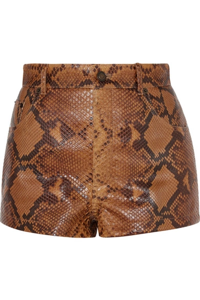 Shop Saint Laurent Python Shorts In Tan