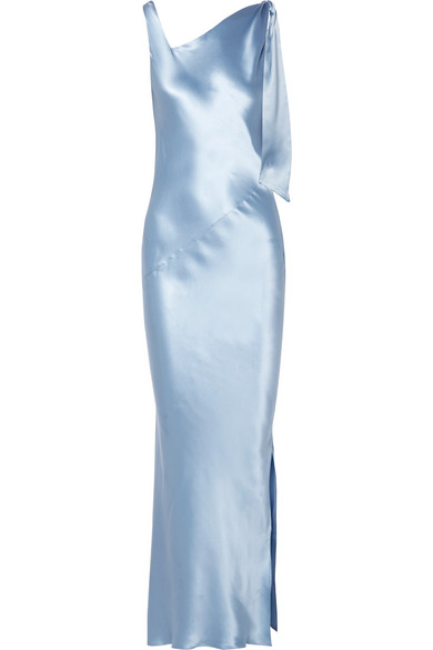 blue satin dress maxi