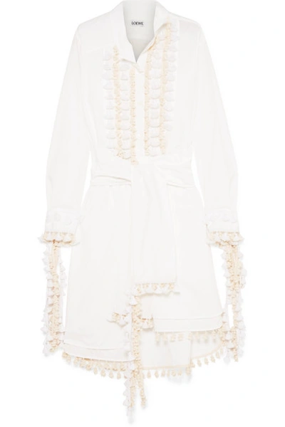 Shop Loewe Tasseled Poplin Midi Dress In White