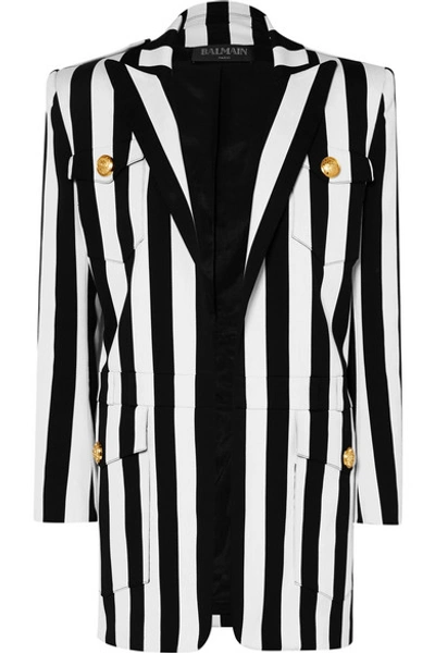 Shop Balmain Striped Cotton-blend Blazer In Black
