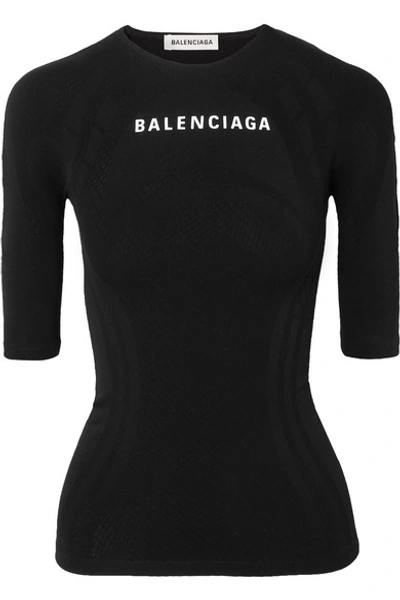 Shop Balenciaga Printed Textured Stretch-jersey Top In Black