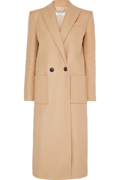 Shop Givenchy Double-breasted Wool-felt Coat In Camel
