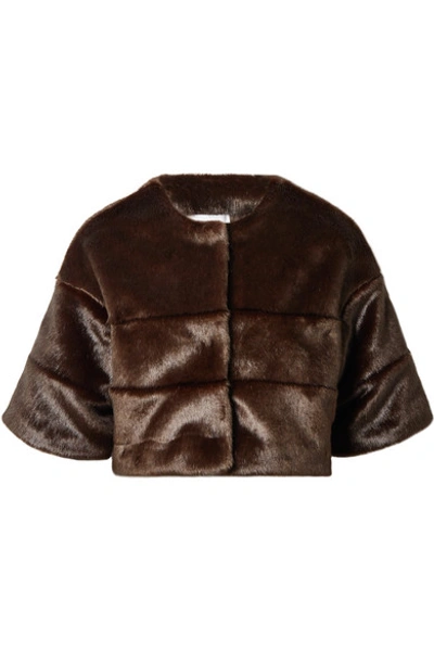 Shop A Perdifiato The Mini Faux Fur Cape In Brown