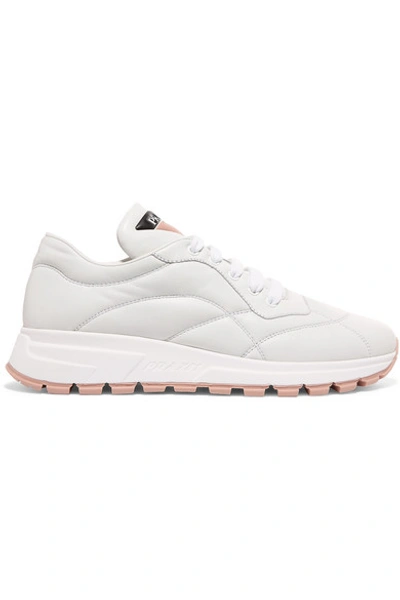 Shop Prada Mattress Printed Quilted Leather Sneakers In White