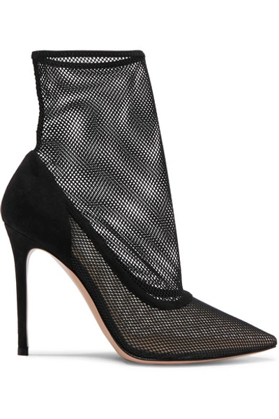 Shop Gianvito Rossi 105 Mesh And Suede Sock Boots In Black