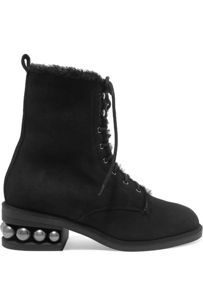 Shop Nicholas Kirkwood Casati Embellished Shearling-lined Suede Ankle Boots In Black
