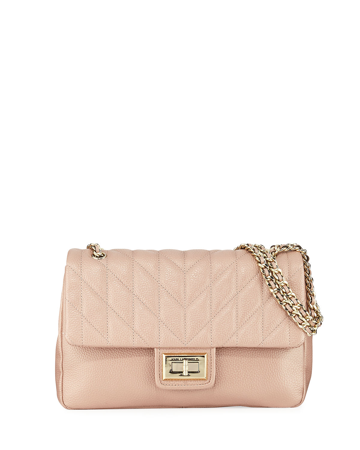 Karl Lagerfeld Agyness Quilted Leather Shoulder Bag In Rose Gold | ModeSens