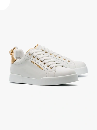 Shop Dolce & Gabbana White Portofino Leather Sneakers In White/gold