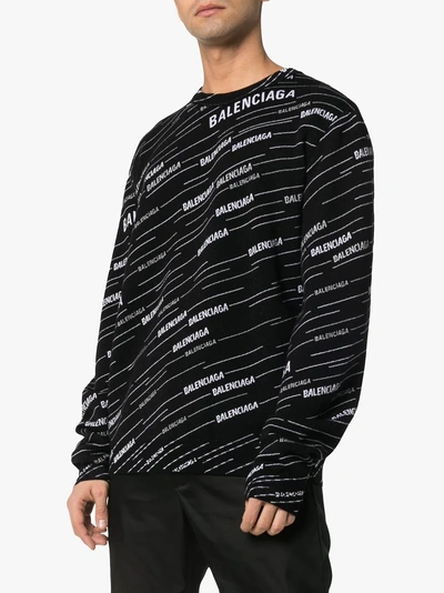 Shop Balenciaga Diagonal Logo Wool Sweatshirt In 1070 Black