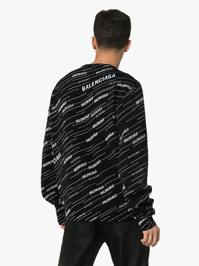 Shop Balenciaga Diagonal Logo Wool Sweatshirt In 1070 Black