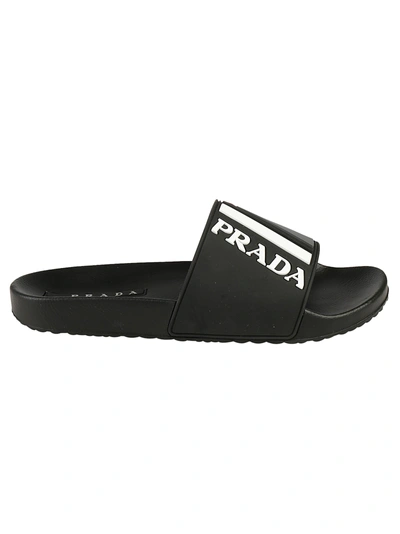 Shop Prada Colour Block Slides In Nero/bianco