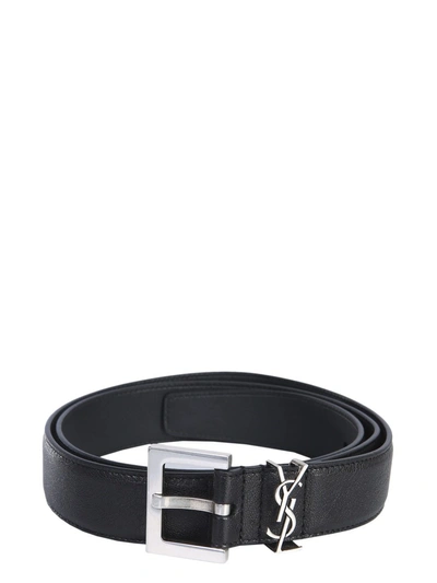 Shop Saint Laurent Monogram Buckle Belt In Black