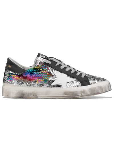 Shop Golden Goose May Sneaker In Paillettes Rainbow-white Star