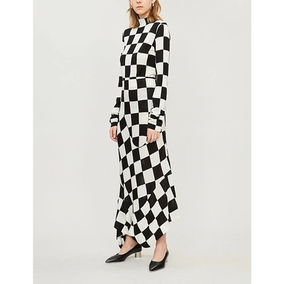 Shop Jil Sander Checkerboard-print Wool And Cotton-blend Midi Skirt In Open White