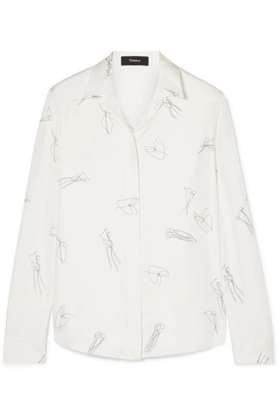Shop Theory Printed Silk-twill Shirt In White